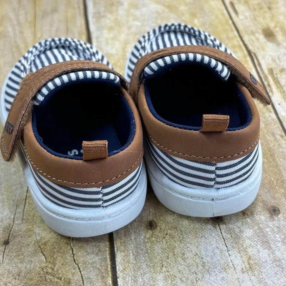 Carters Boys Crew Boat Loafers Blue White Striped Shoes Size 4M